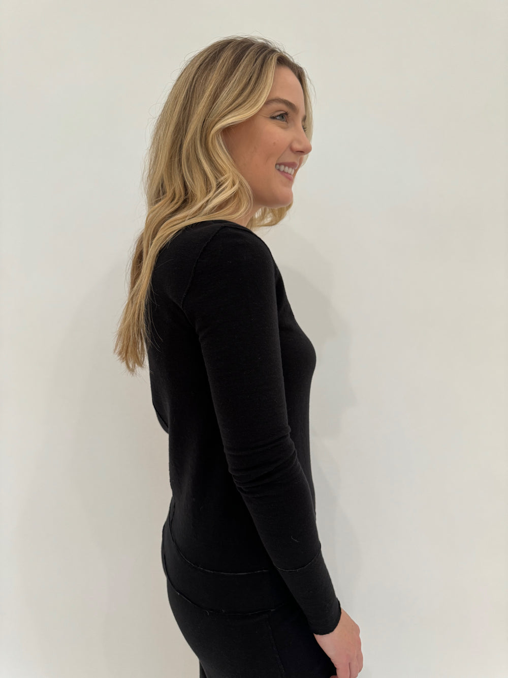 Goldie Stella Double-Faced Long Sleeve Top in Black/Charcoal available at Barbara Katz