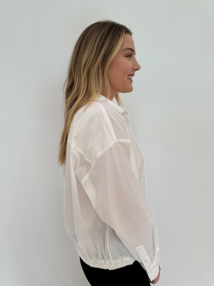 Repeat Long Sleeve Blouse With Tie Waistband - White