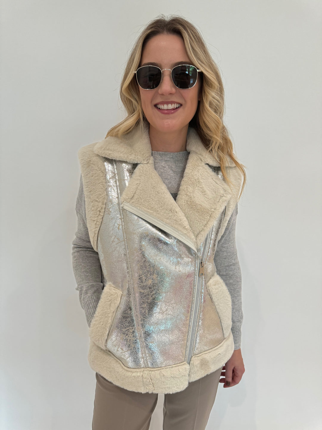 D.Exterior Metallic Vest in Onice available at Barbara Katz