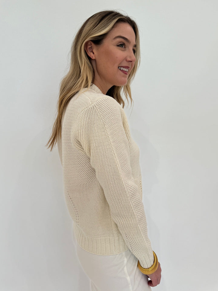 Elliott Lauren Zip Code Long Sleeve Bomber Sweater in Chalk available at Barbara Katz