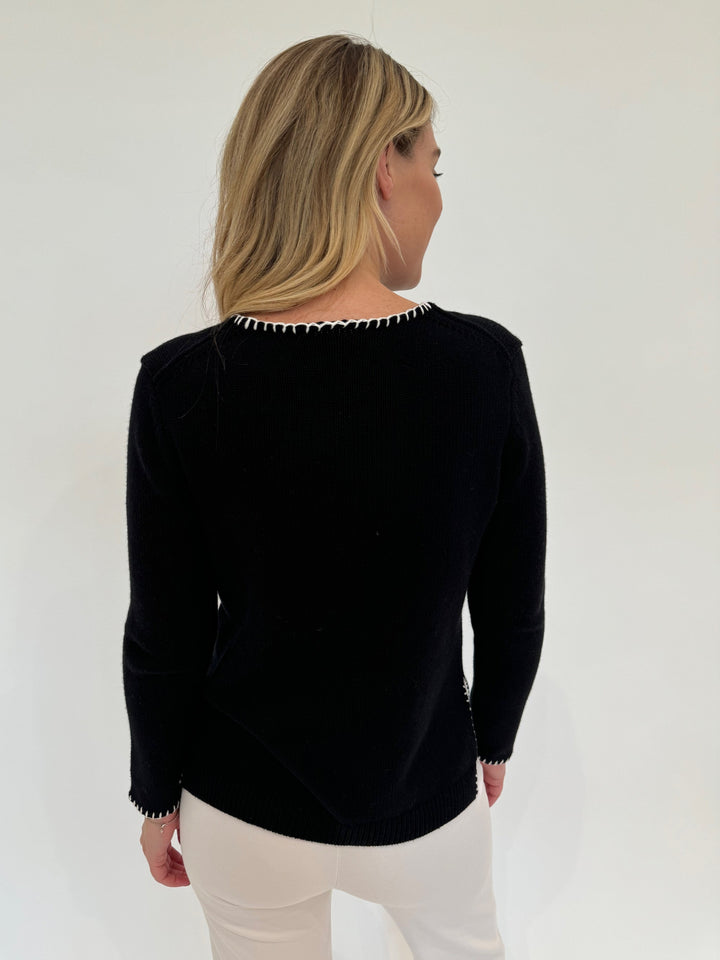 Elliott Lauren Whipstitch Crew Neck Sweater in Black available at Barbara Katz