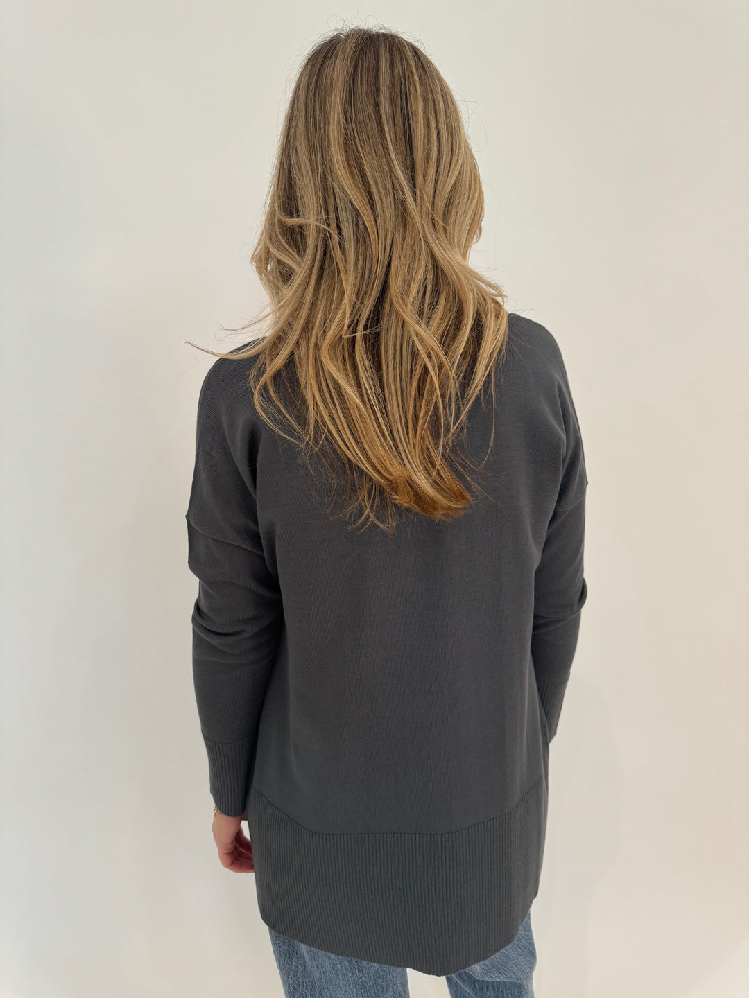 BK Olivia Long Cardigan in Tornado Grey available at Barbara Katz