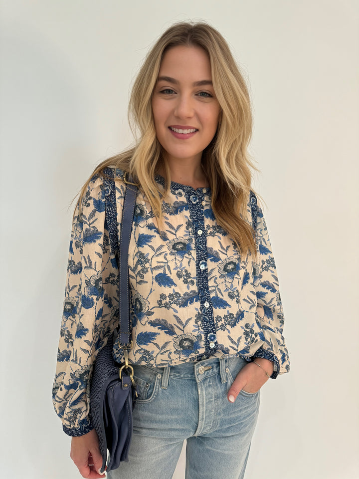 BK Lucy Floral Mix Print Blouse in Blue available at Barbara Katz