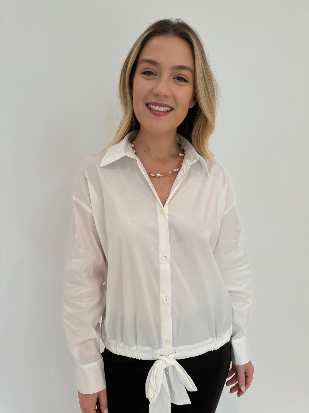 Repeat Tie Waistband Blouse in White