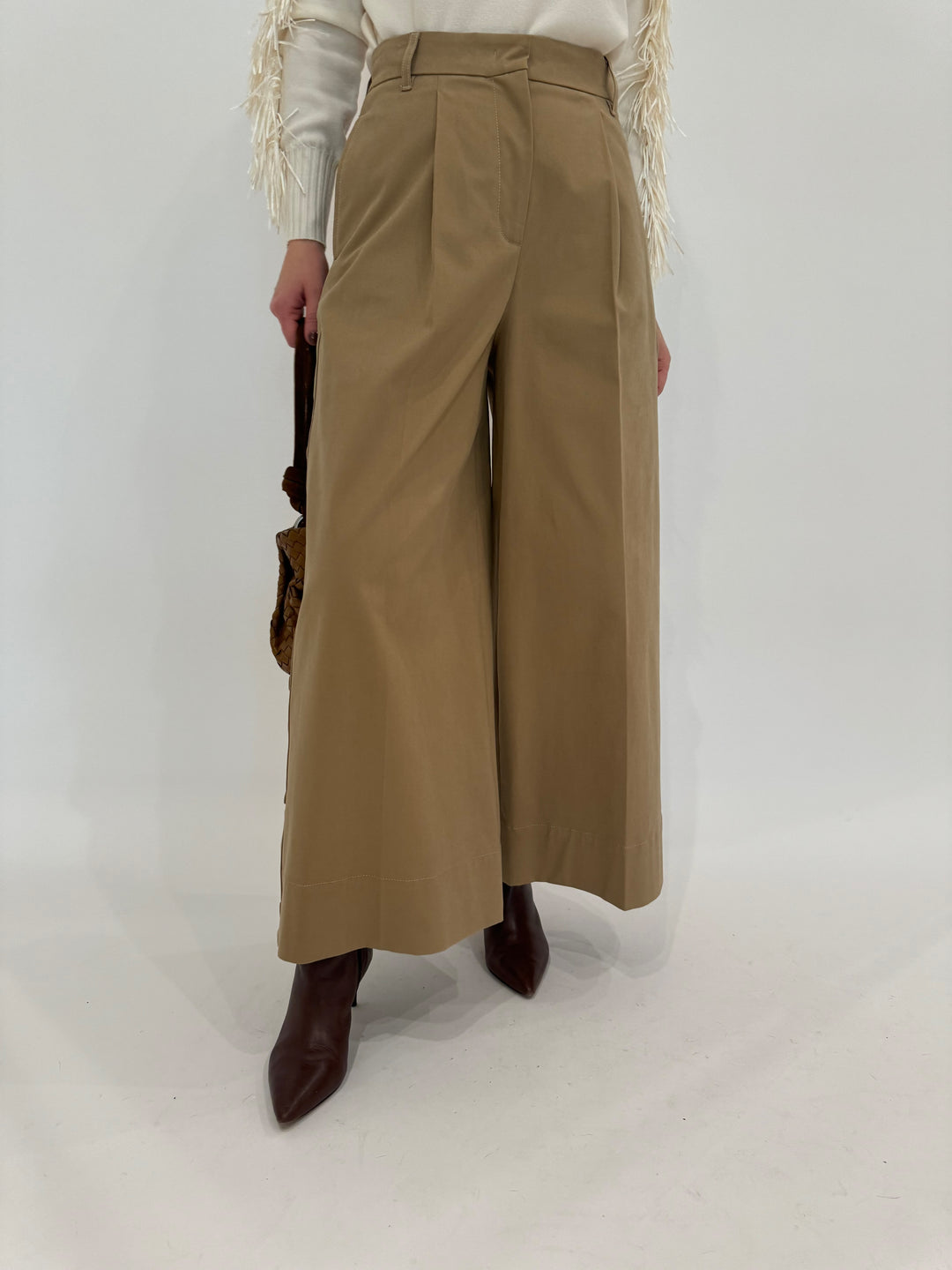 Max Mara Weekend Caprile Button Side Pants in Beige available at Barbara Katz