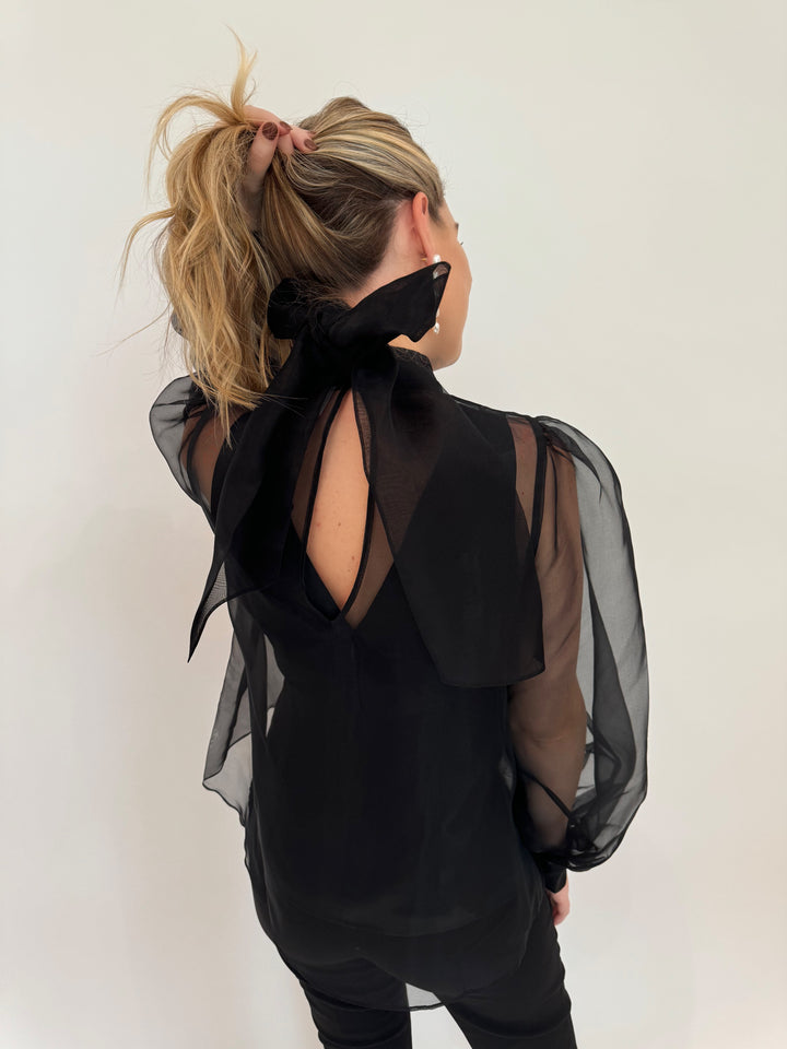 Cinq a Sept Reo Sheer Top in Black available at Barbara Katz