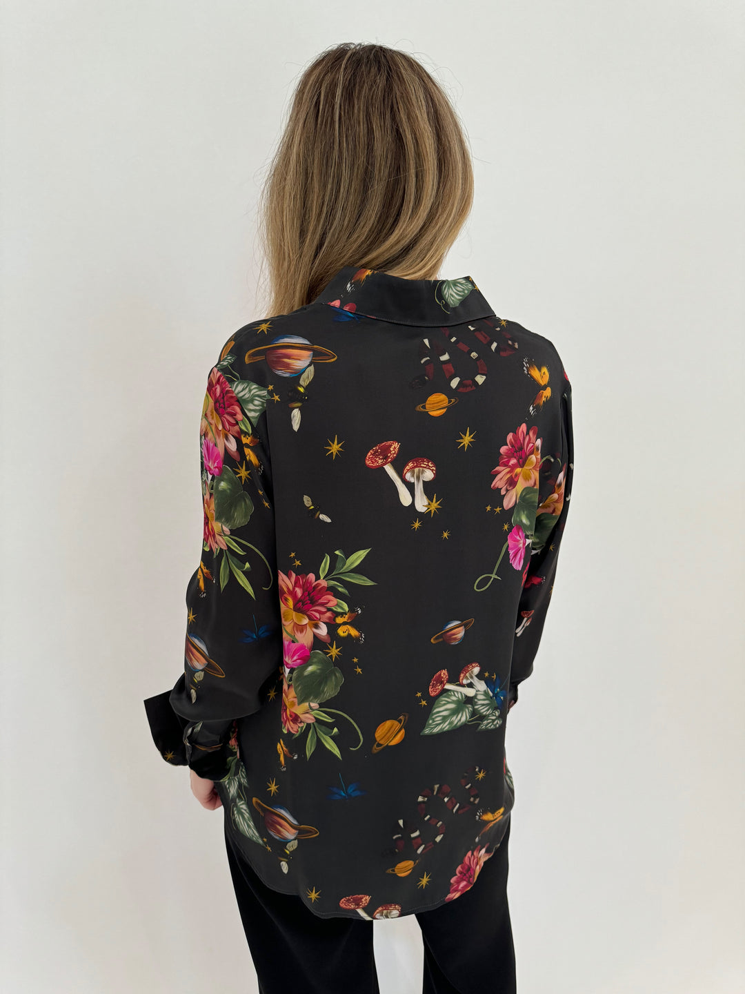 Catherine Gee Daria Silk Long Sleeve Shirt in Serpentine print