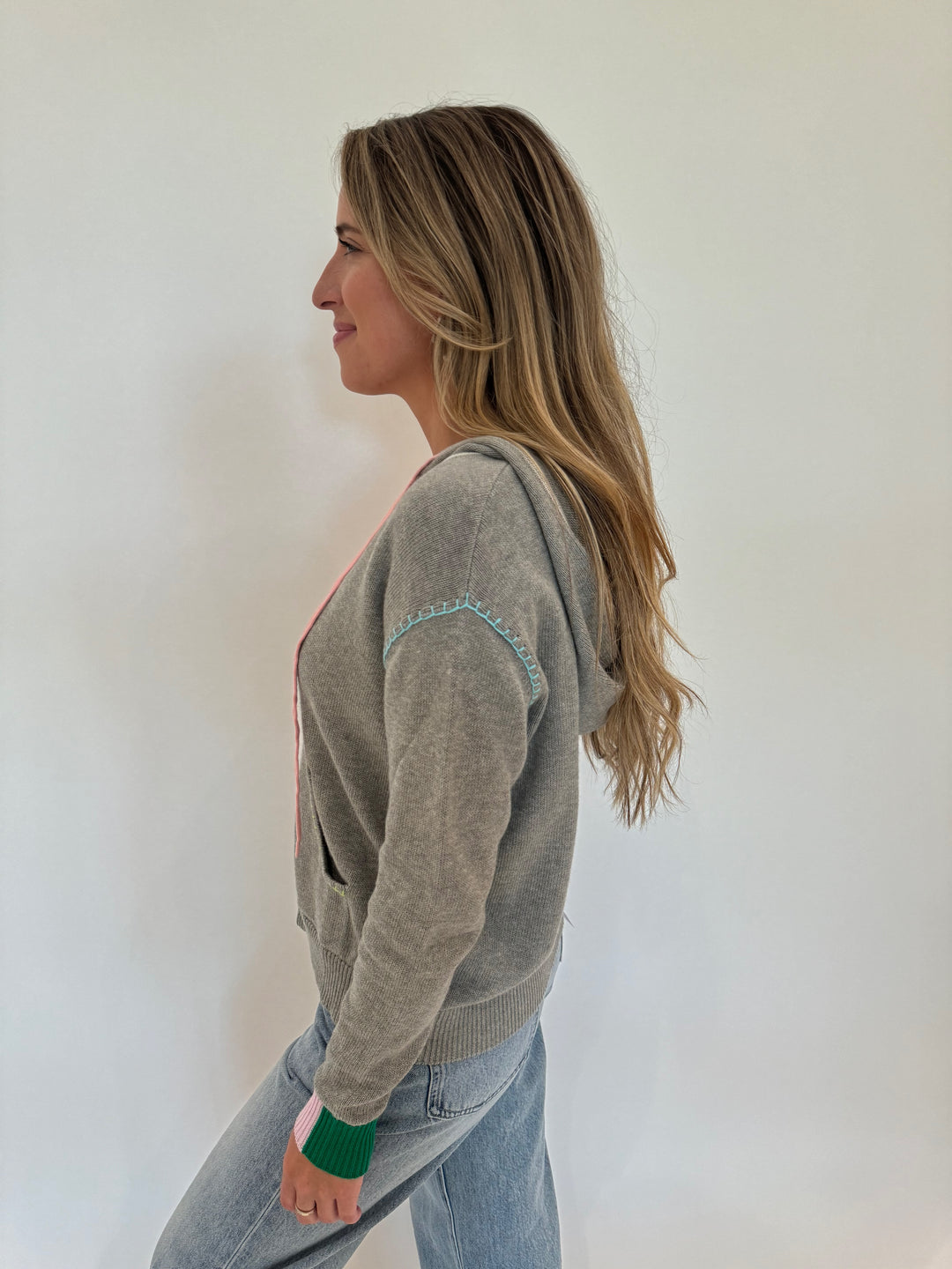 Zaket & Plover Hand Craft Long Sleeve Hoodie in Cloud available at Barbara Katz