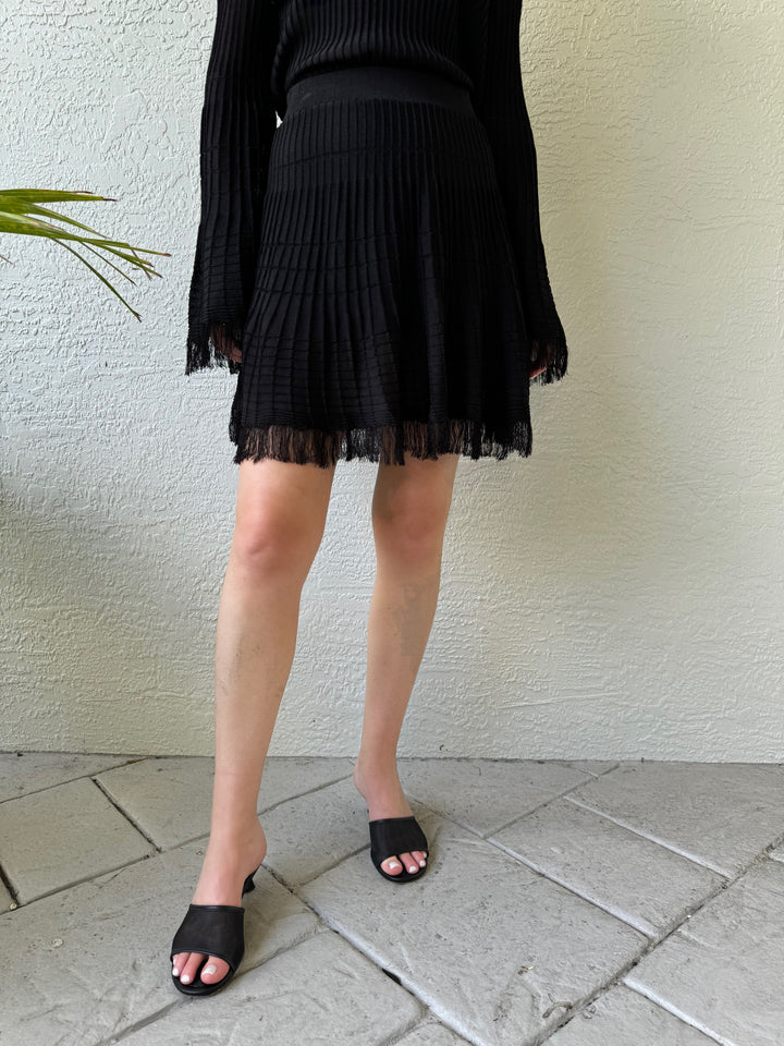 Maria Pavan Riley Fringe Skirt in Black available at Barbara Katz