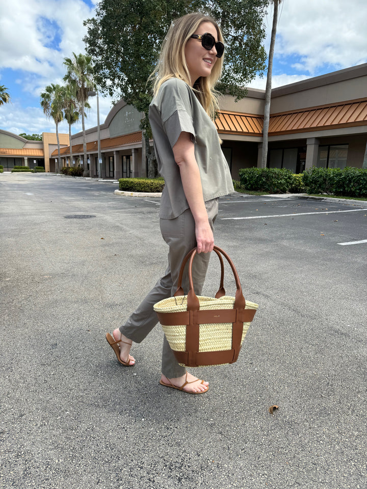 Elliott Lauren Poplin Cargo Pants & Short Sleeve Combo Tee in Sage