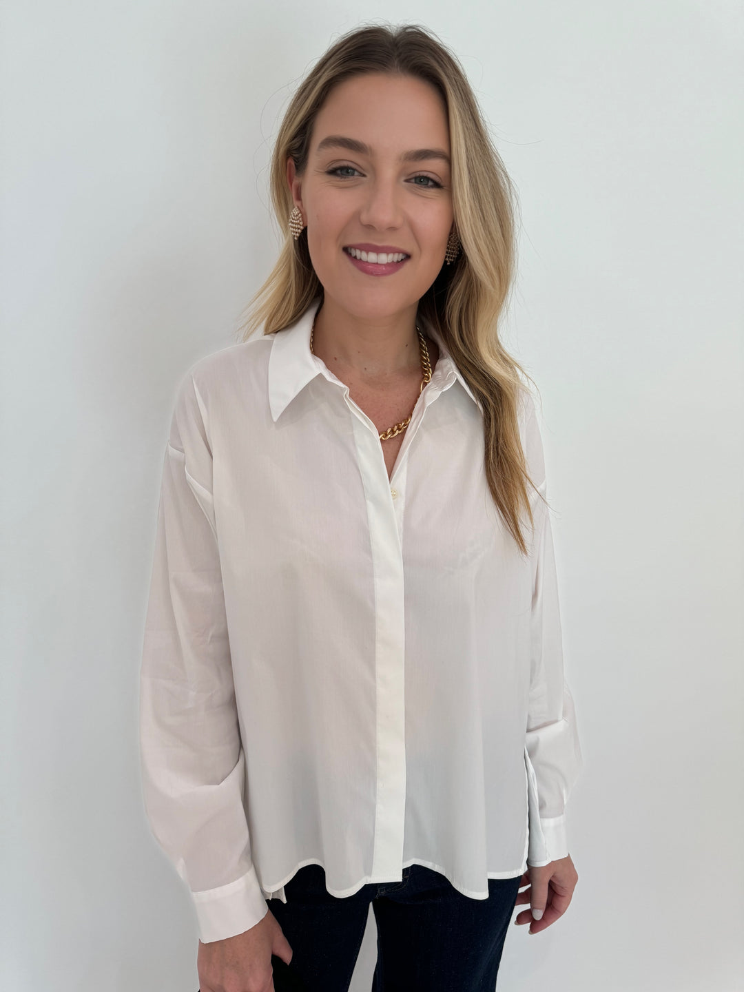 Repeat Blouse With Side End Slits in White