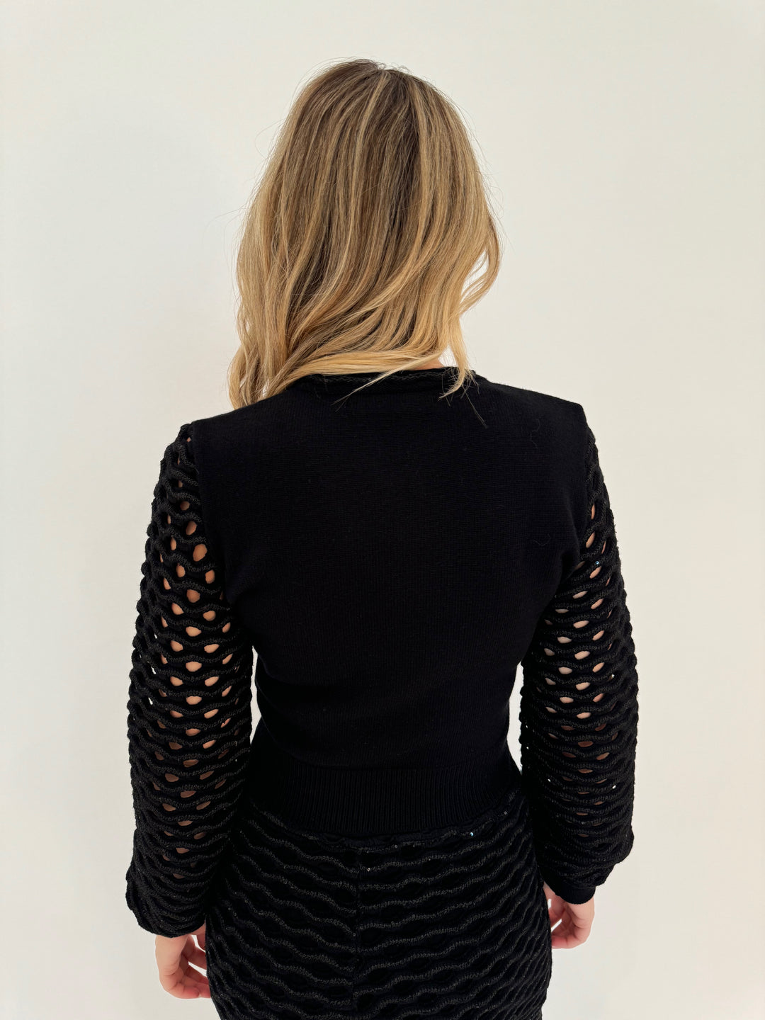 Maria Pavan Black Maia Wave Sequin Long Sleeve Sweater available at Barbara Katz