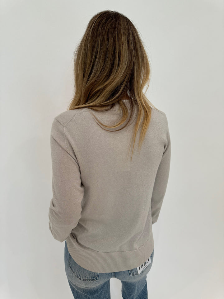 Pure Amici Metallic CrewNeck Sweater in Latte