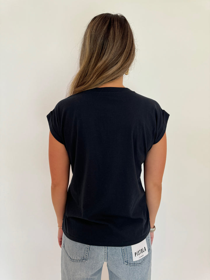 Frame Easy V-Neck Tee in Navy available at Barbara Katz