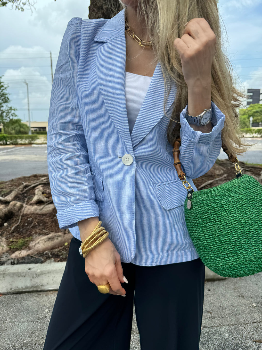 Melissa Nepton Glen Long Sleeve Blazer With Pocket - Blue