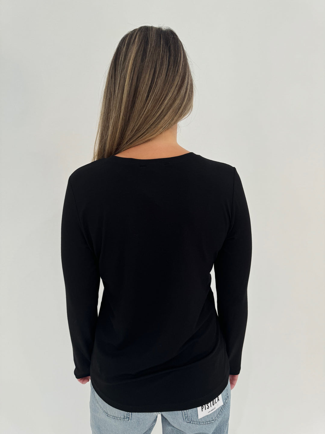 BK Sienna Suede & Vegan Leather Long Sleeve Top in Black available at Barbara Katz