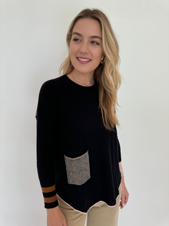 Zaket & Plover Birdseye Trim Sweater in Black available at Barbara Katz