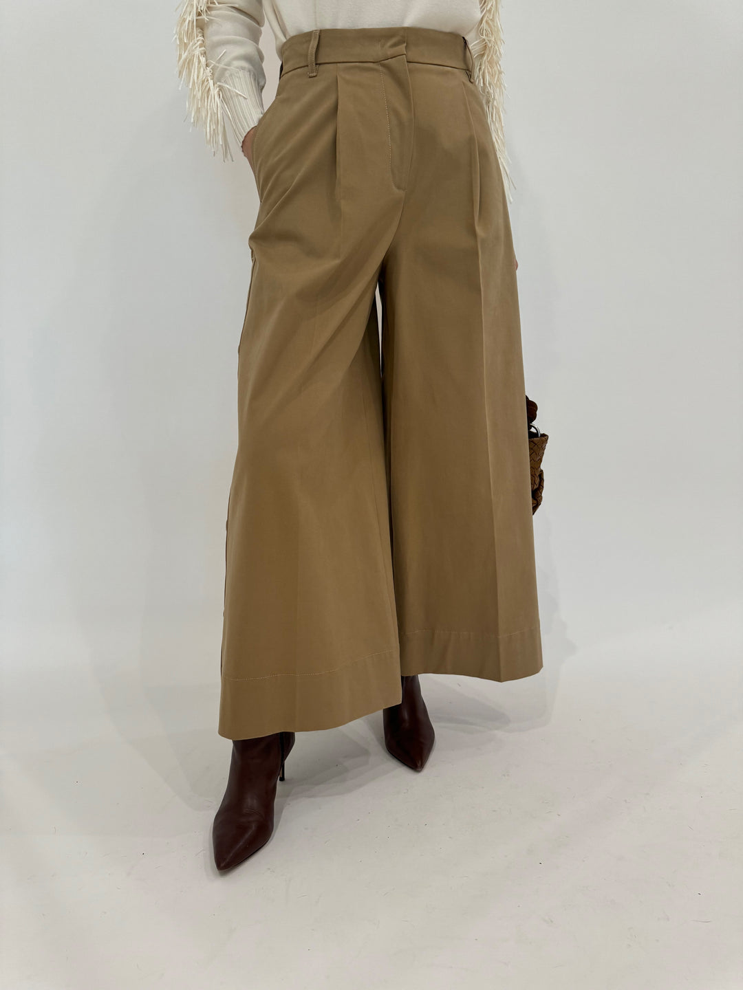 Max Mara Weekend Caprile Button Side Pants in Beige available at Barbara Katz