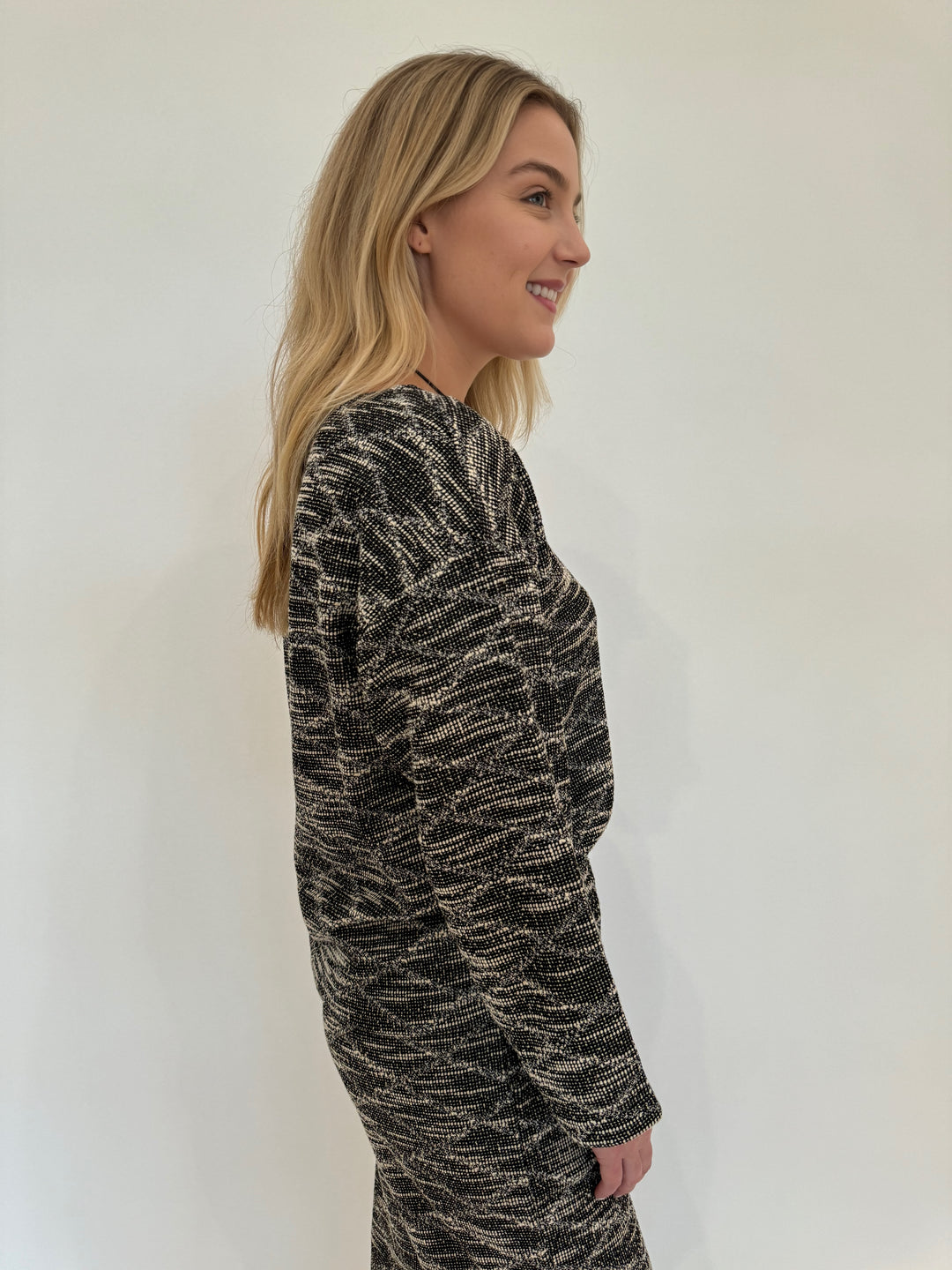 BK Katy Textured Long Sleeve Top in Black/Cream available at Barbara Katz