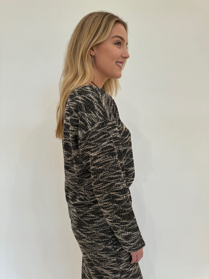 BK Katy Textured Long Sleeve Top in Black/Cream available at Barbara Katz