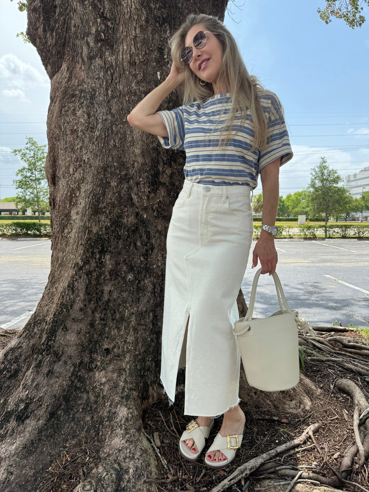 Sundry Boat Tee Harbor Stripe - Blue Linen