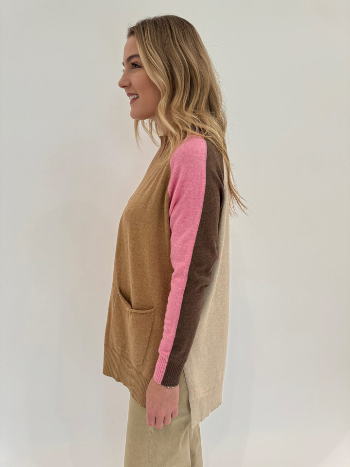 Zaket & Plover College Long Sleeve Cardigan in Cookie available at Barbara Katz