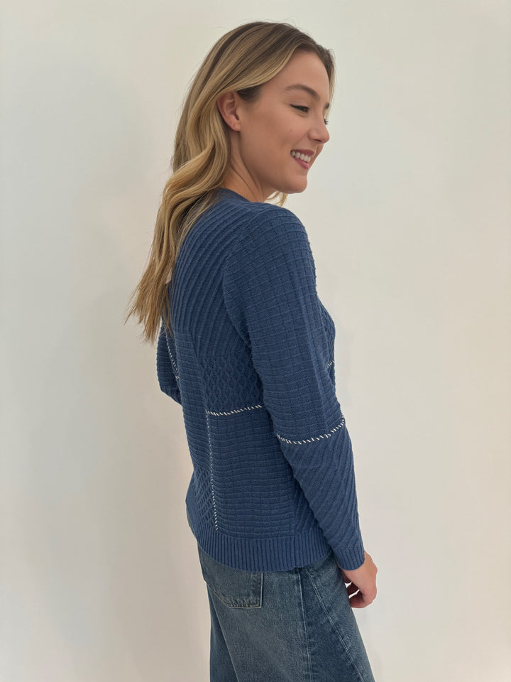 Barbara Katz Diana Patchwork Long Sleeve Sweater - Mountain Blue