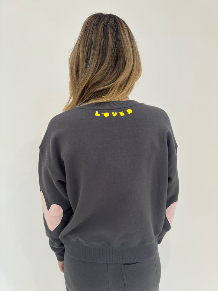 Kerri Rosenthal Boyfriend Sweatshirt Heart Patchwork in Faded Carbon