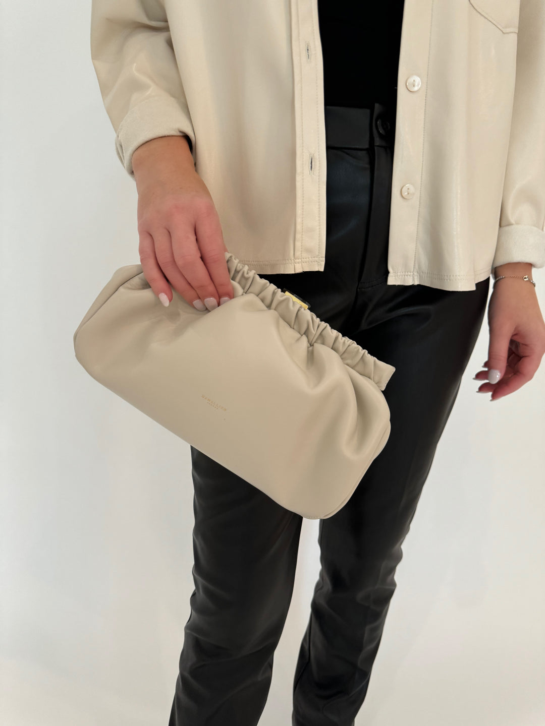 DeMellier Miami Leather Clutch in Off White Smooth available at Barbara Katz