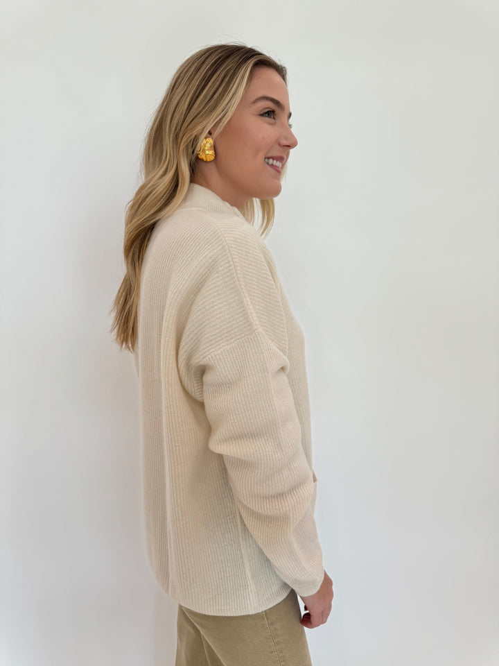 Colorush Ringo Rib Bomber Long Sleeve Cardigan in Organic White available at Barbara Katz