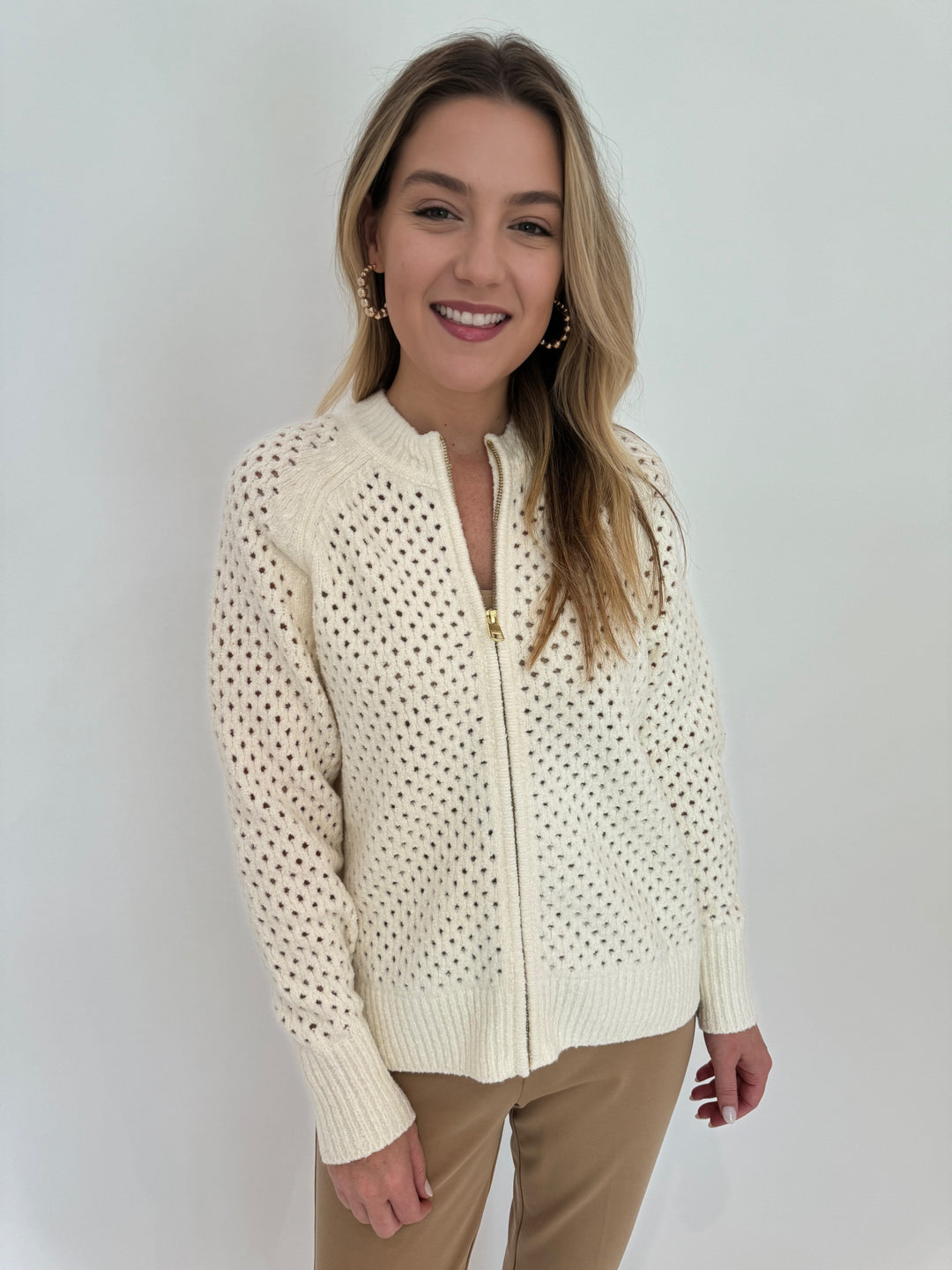 Varley Marta Boucle Knit Jacket in Coconut Milk