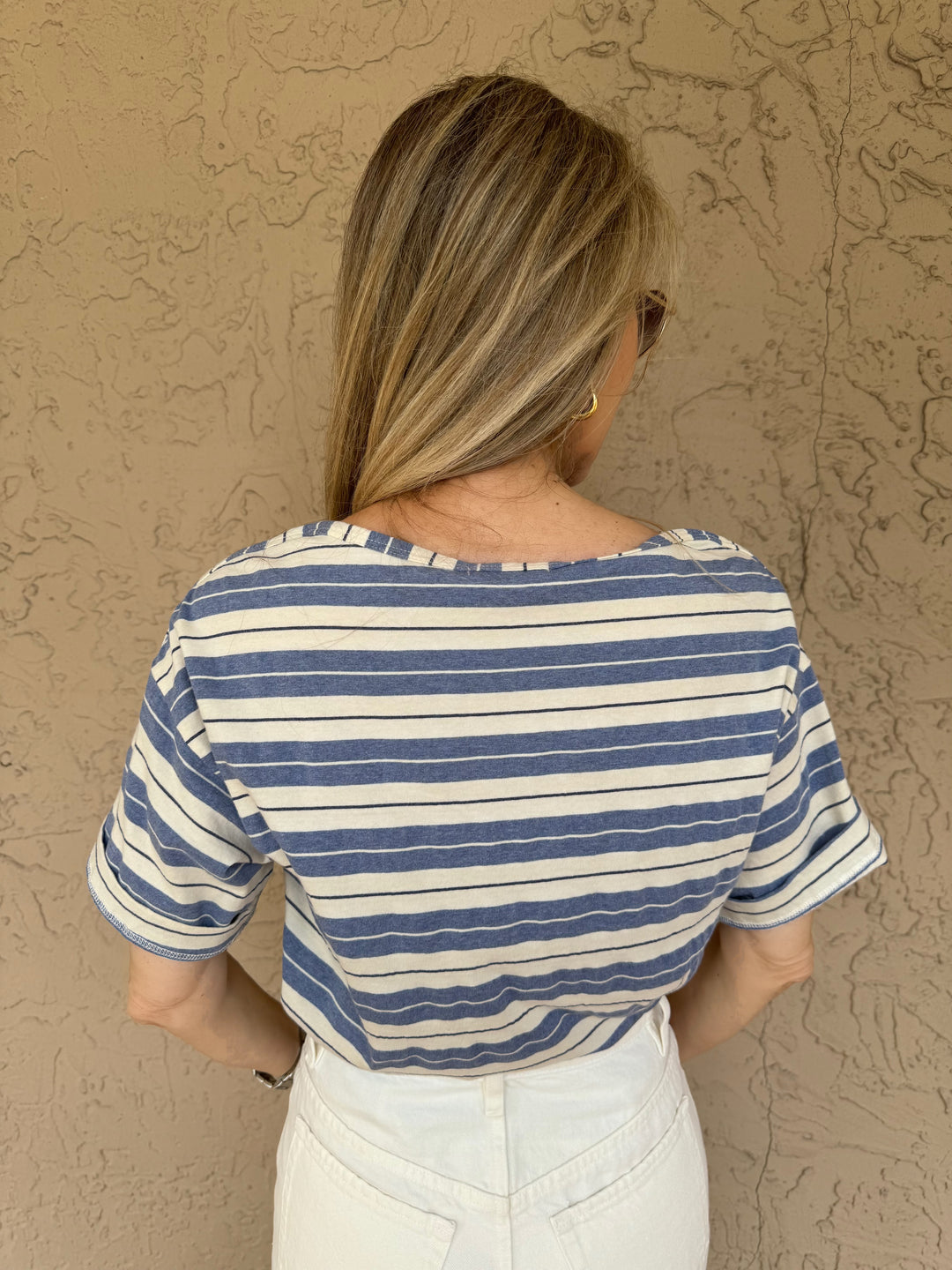 Sundry Boat Tee Harbor Stripe - Blue Linen