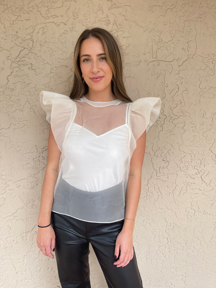 Simkhai Corina Ruffle Sleeve Top- Ivory