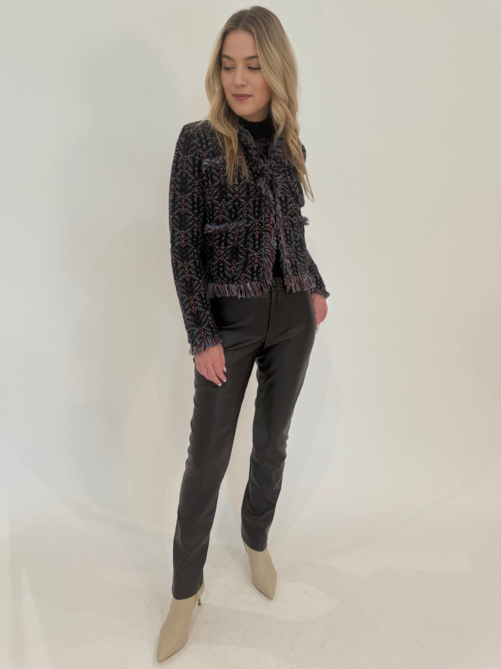 Aldomartins Cook Jacket in Blue paired with Peace of Cloth Faux Leather Slim Jeans available at Barbara Katz