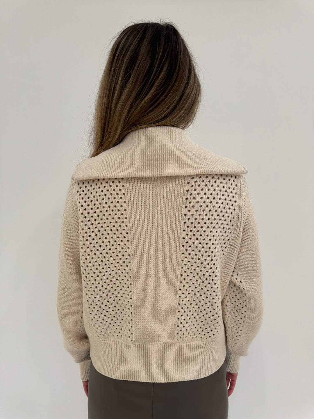 Varley Farina Full-Zip Knit Sweater in Whitecap Grey available at Barbara Katz