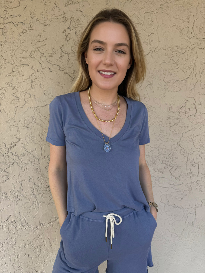 Barbara Katz Frankie V-Neck Tee - Slate Blue