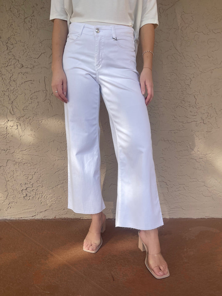 MAC Denim Dream Wide Crop Wonder Jeans in White available at Barbara Katz