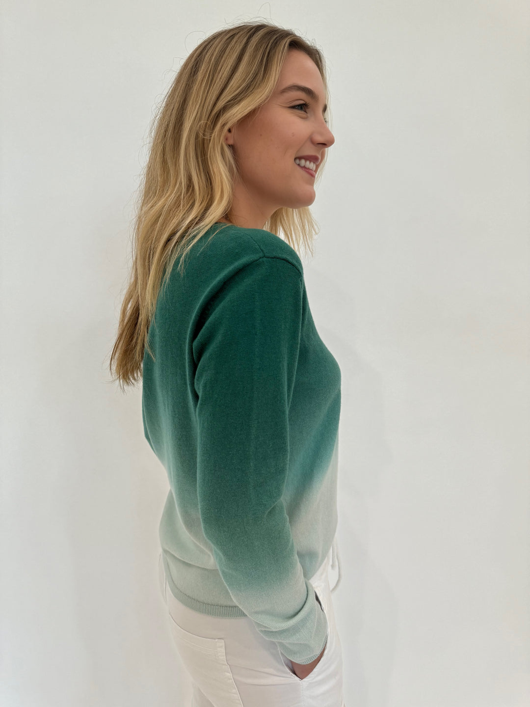 Elliott Lauren Lina Ombre V-Neck Long Sleeve Sweater in Sea Salt available at Barbara Katz