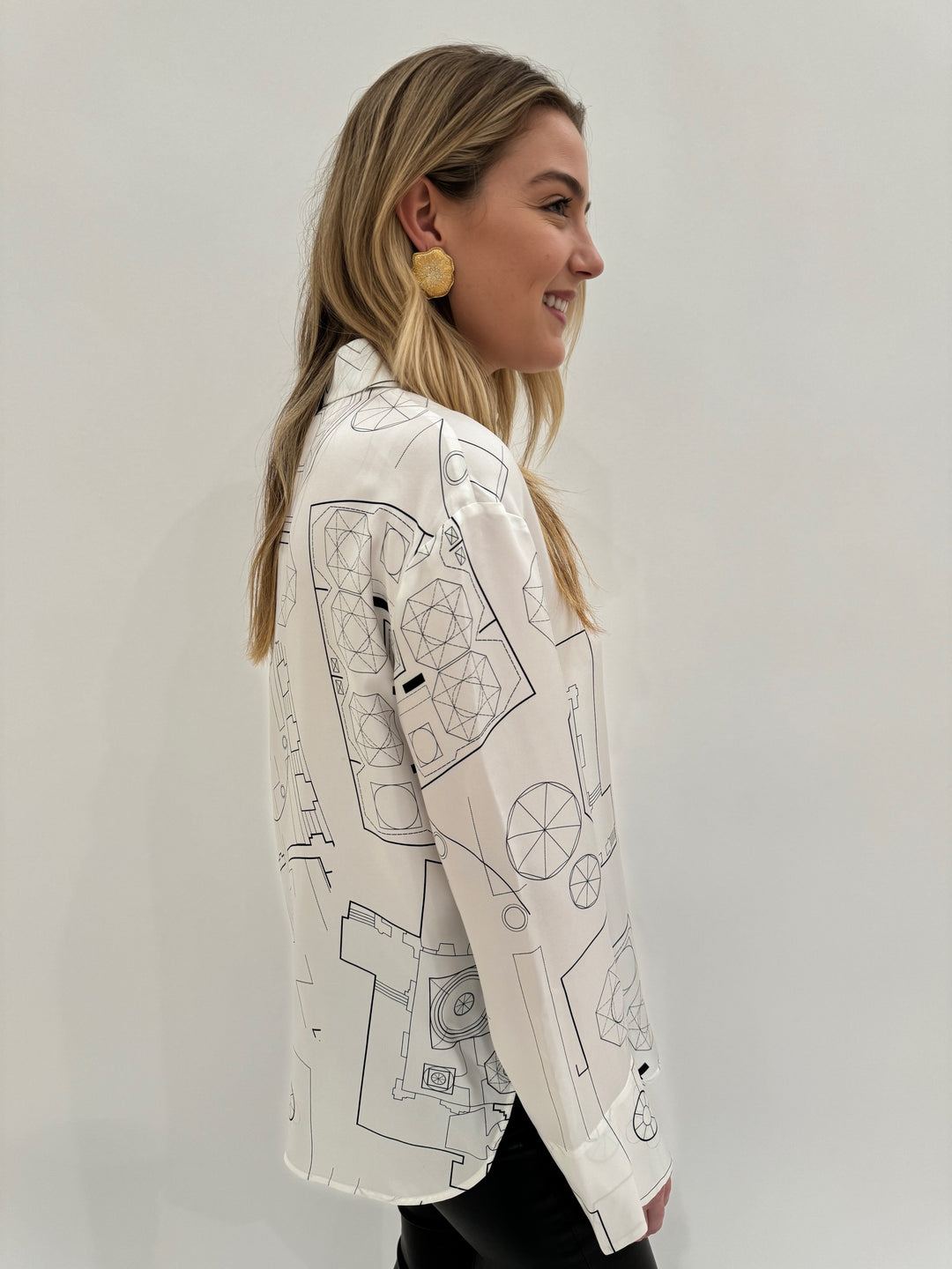 Max Mara Weekend White Urna Silk Printed Shirt available at Barbara Katz