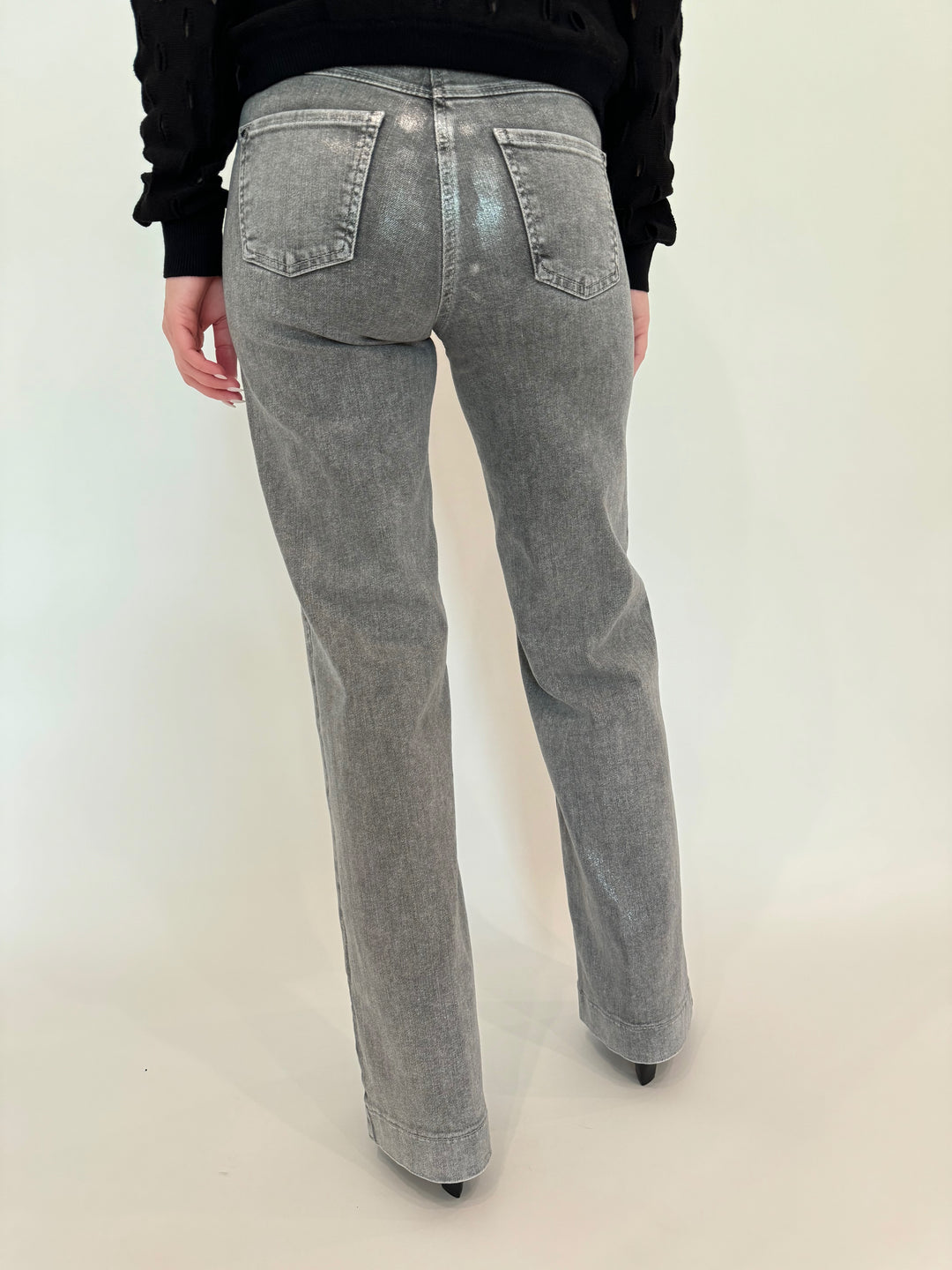 MAC Denim Dream Wide Jeans 32" in Silver Metallic available at Barbara Katz