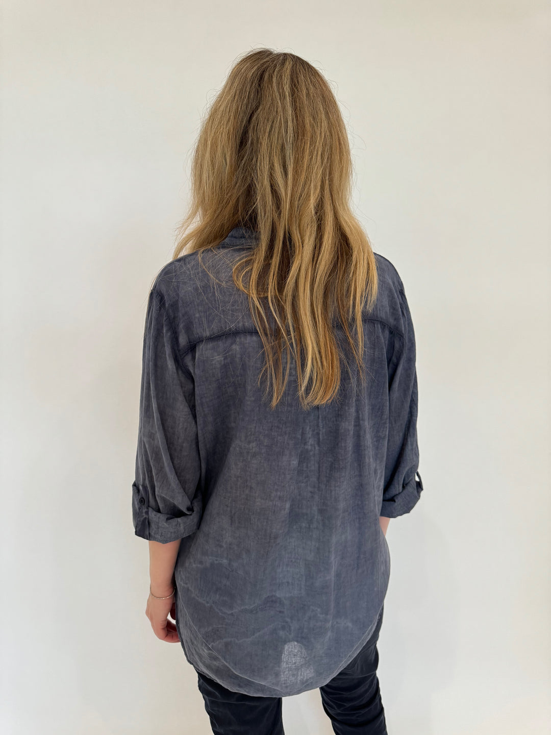 BK Heidi Solid Button Down Shirt in Navy available at Barbara Katz