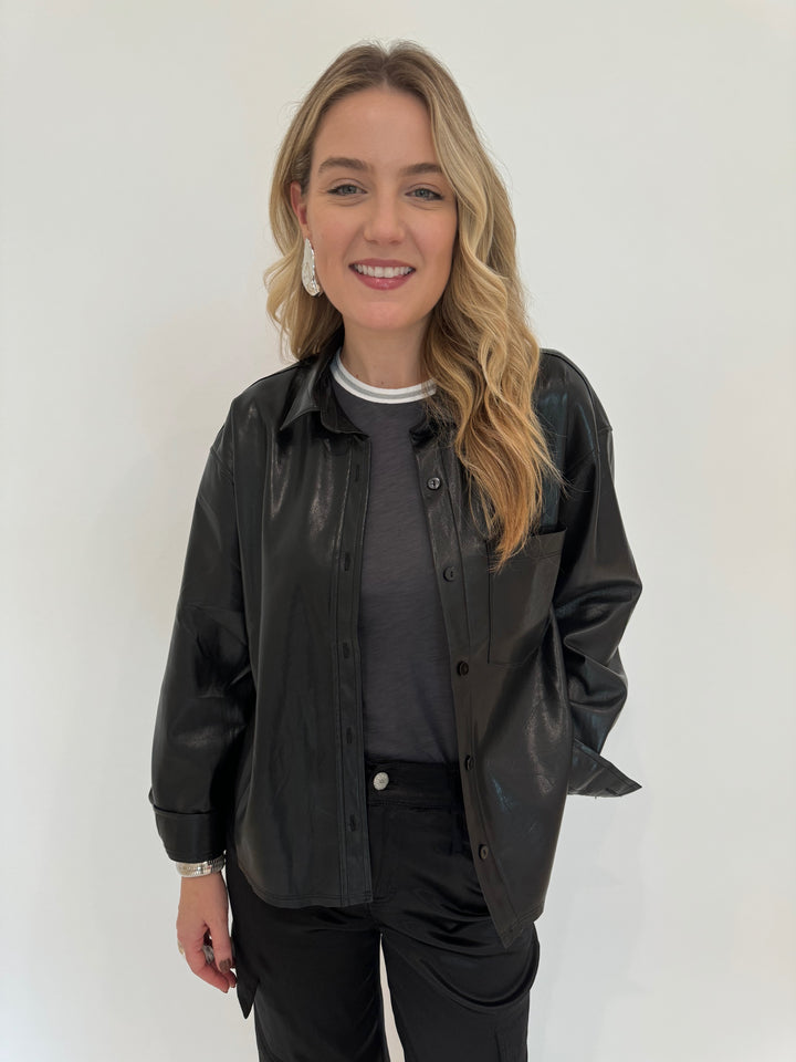 Melissa Nepton Driane Faux Leather Shirt in Black available at Barbara Katz