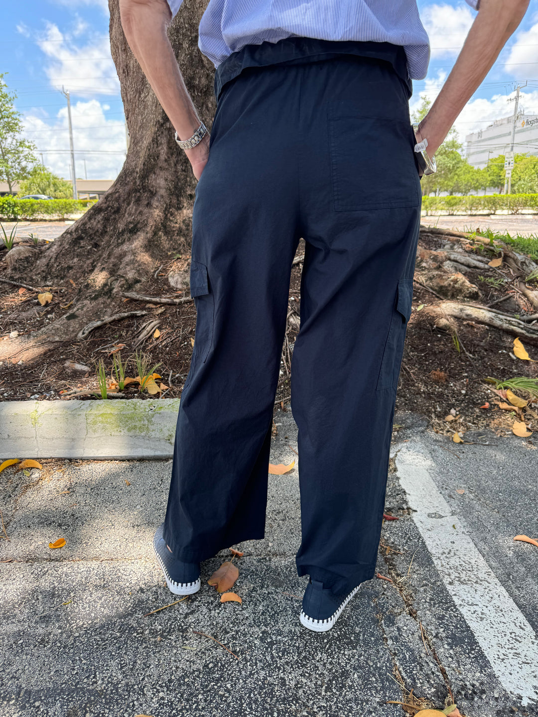 Stateside Fine Poplin Foldover Cargo Pants - New Navy