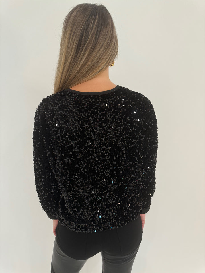 Leo & Ugo Sequin Long Sleeve Jacket in Black available at Barbara Katz