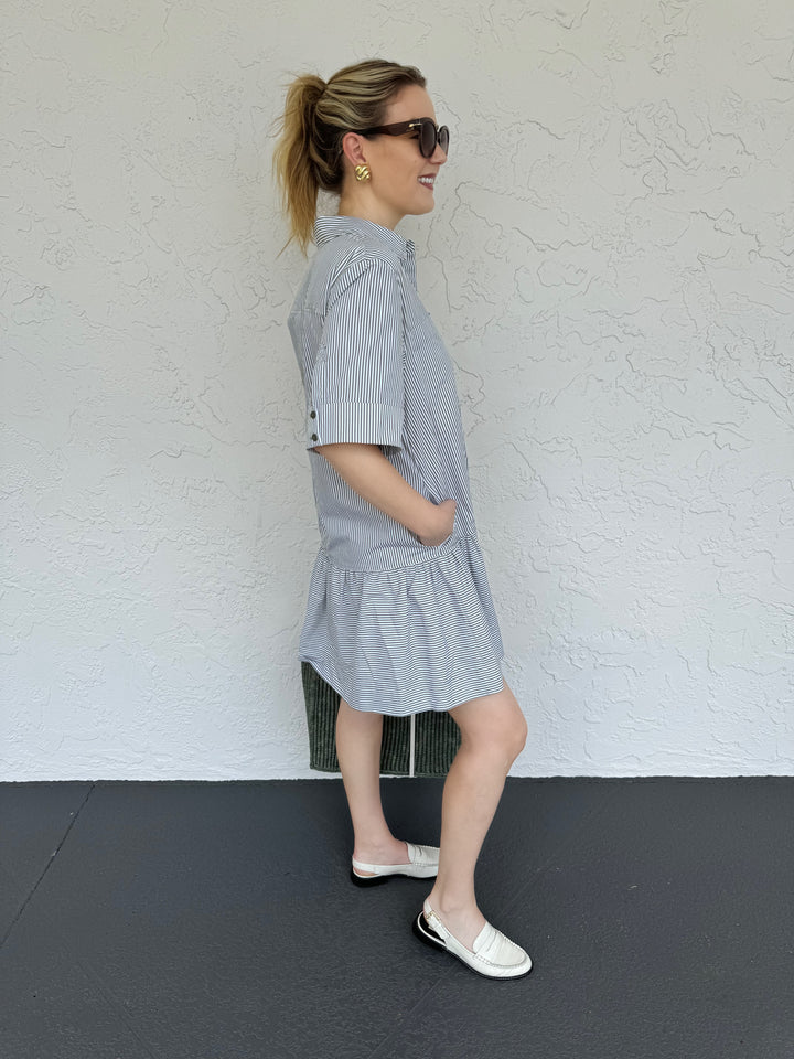 Simkhai Cris Short Sleeve Shirt Dress - Army Green Stripe