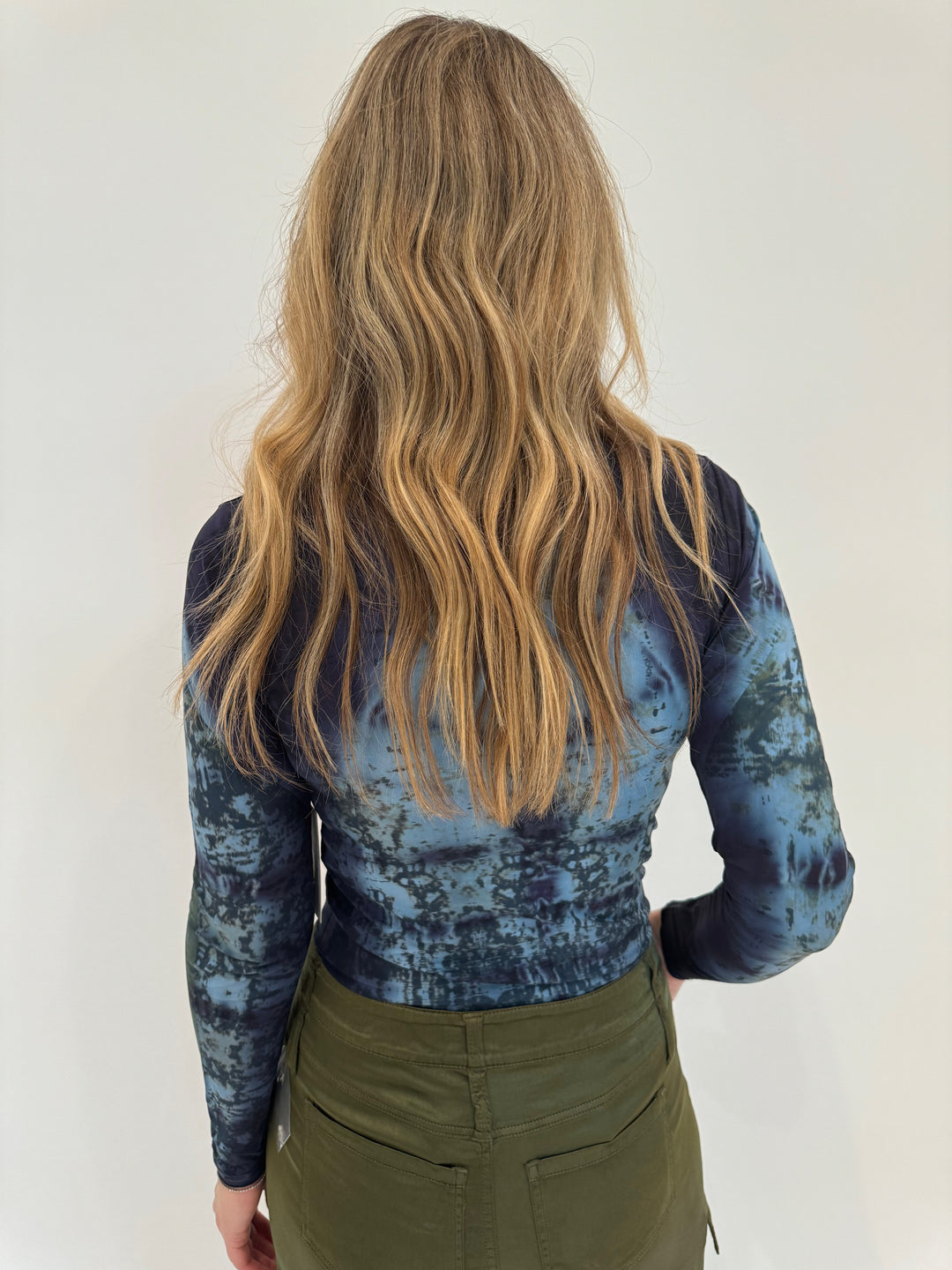 AMB Hidden Marble Second Skin Raw Edge Top in Denim available at Barbara Katz