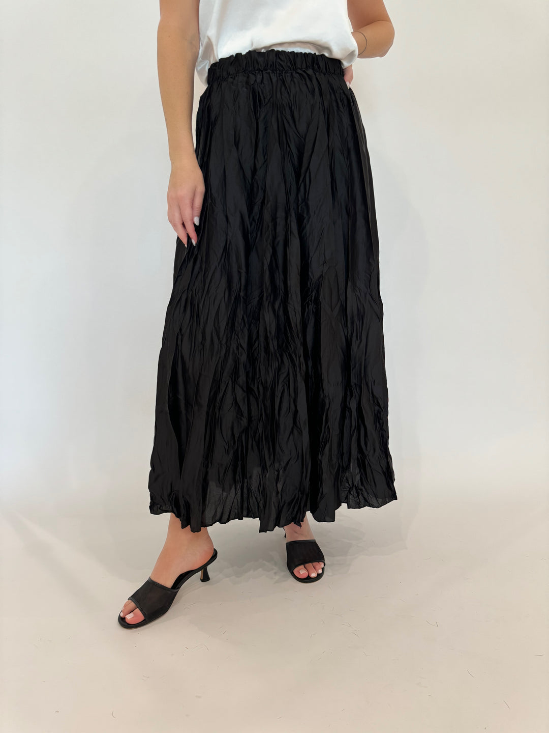 BK Maddie Crinkle Maxi Skirt in Black available at Barbara Katz