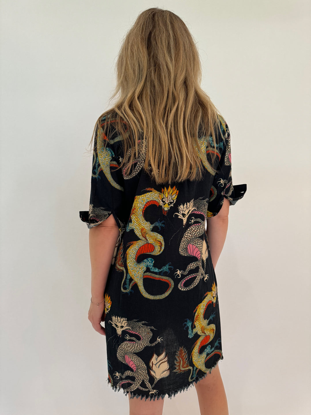 Dizzy-Lizzie Black Chatham Dress With Dragon Print available at Barbara Katz