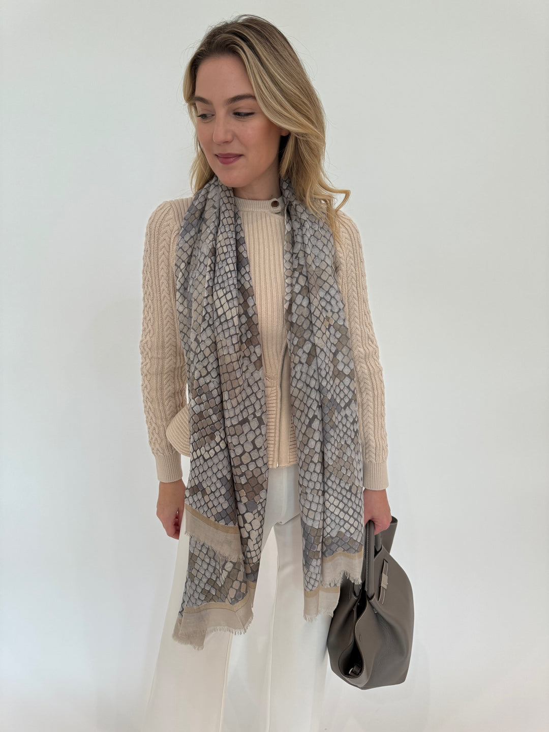 Kinross Cashmere Geo Print Scarf in Silver Multi available at Barbara Katz