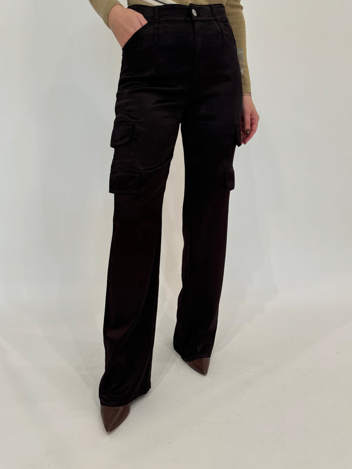 Marrakech Zendaya Silky Cargo Pants in Dark Chocolate available at Barbara Katz